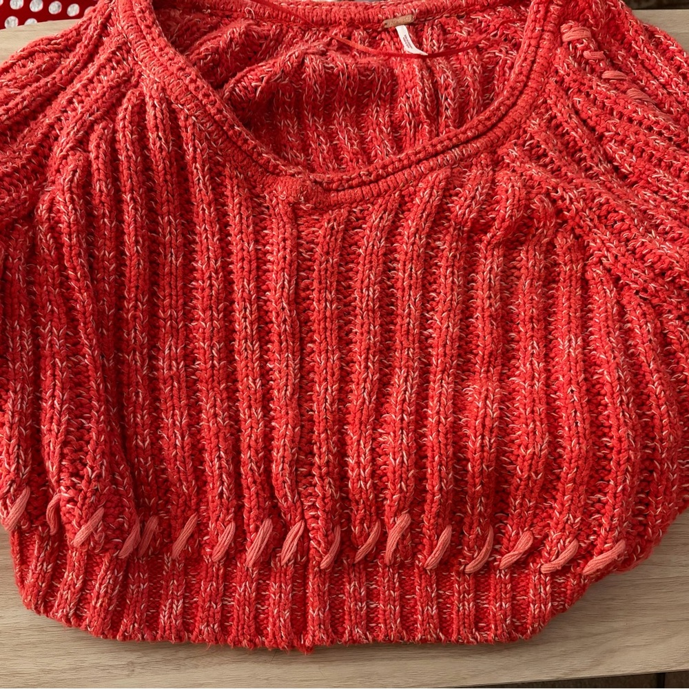 Free People Chunky Ribbed Crewneck Sweater in Bright Red - Picture 3 of 3